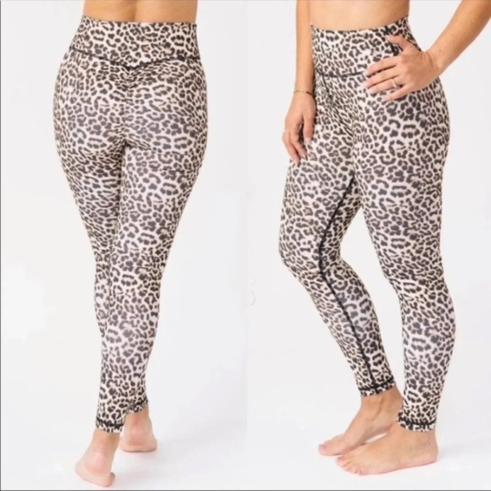 High-Waist Leopard Print Leggings - Taupe/Black